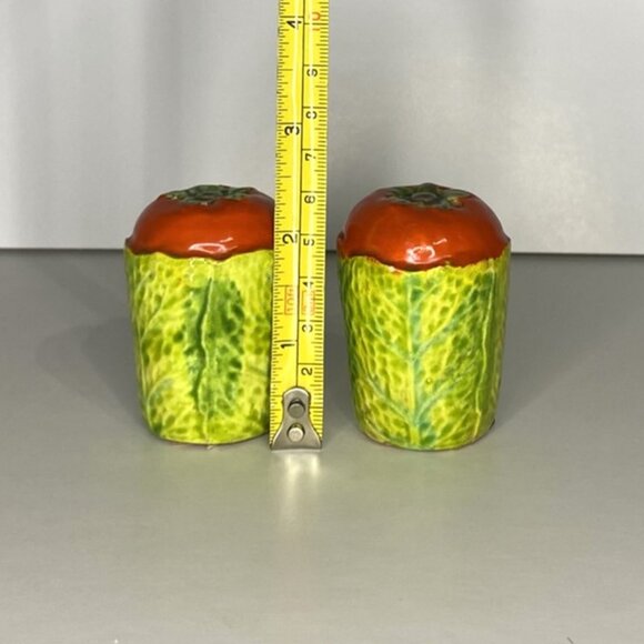 Ceramic Tomato & Leaf Salt & Pepper Shakers, VIntage, Spices - Picture 3 of 7